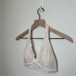 Abercrombie & Fitch Lace Halter Bralette in White/Cream. Size Small.